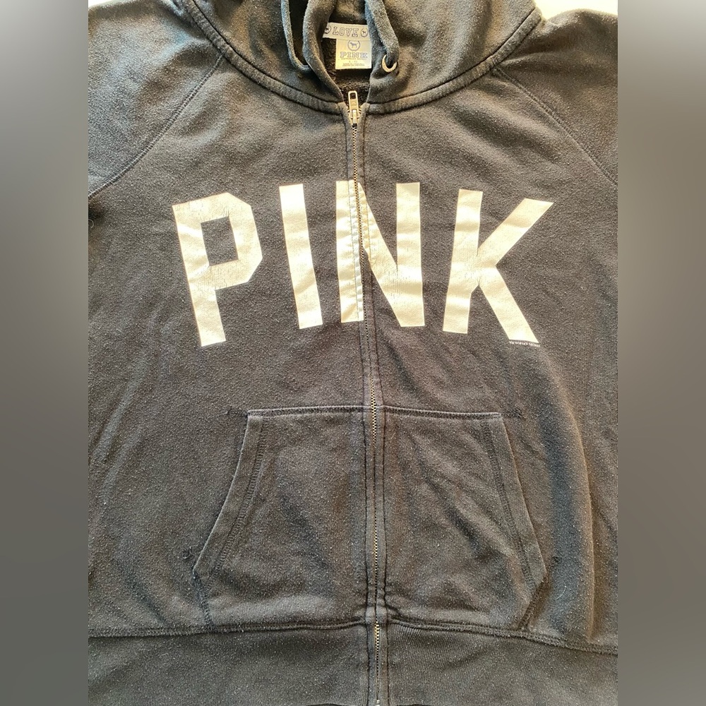 PINK Victorias Secret Black zip hoodie Large - Picture 5 of 6